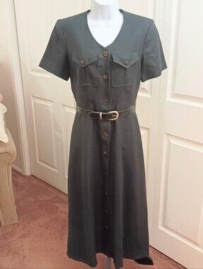 VTG Oberon New York Black 100% Linen Maxi Dress Sz 6 Front Button Pockets USA